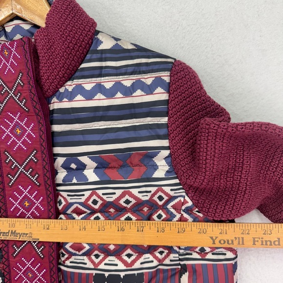 Desigual Pakaian Jadi Wanita Jacket Womens 42 Puffer Red Bright Knit Embroidered - Picture 7 of 8